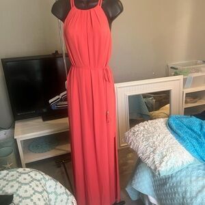 WHBM Elegant Coral Halter Maxi Dress